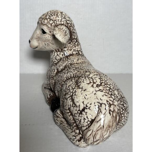 Vintage Scioto Ceramic Lamb Sheep Figurine Pottery Glazed Brown White 8"H x 9"L - Picture 6 of 12